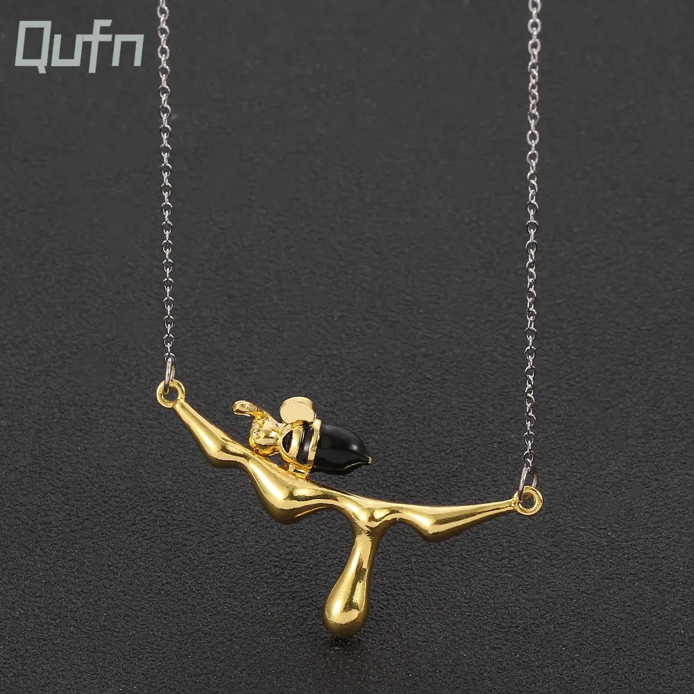 Metal Color: RED-BROWN, Ships From: CHINA - Lovely Bee With Drop Honey Charm Choker Necklaces Gold Silver Color Pendant Chain Necklace for Women Girl Jewelry