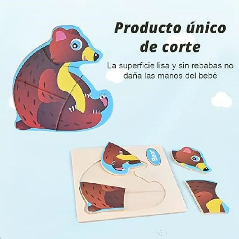 Color: SKY BLUE, Ships From: CHINA - Wooden Puzzle Jigsaw Toys For Children Wood 3d Cartoon Animal Puzzles Intelligence Kids Early Educational Toys for Children