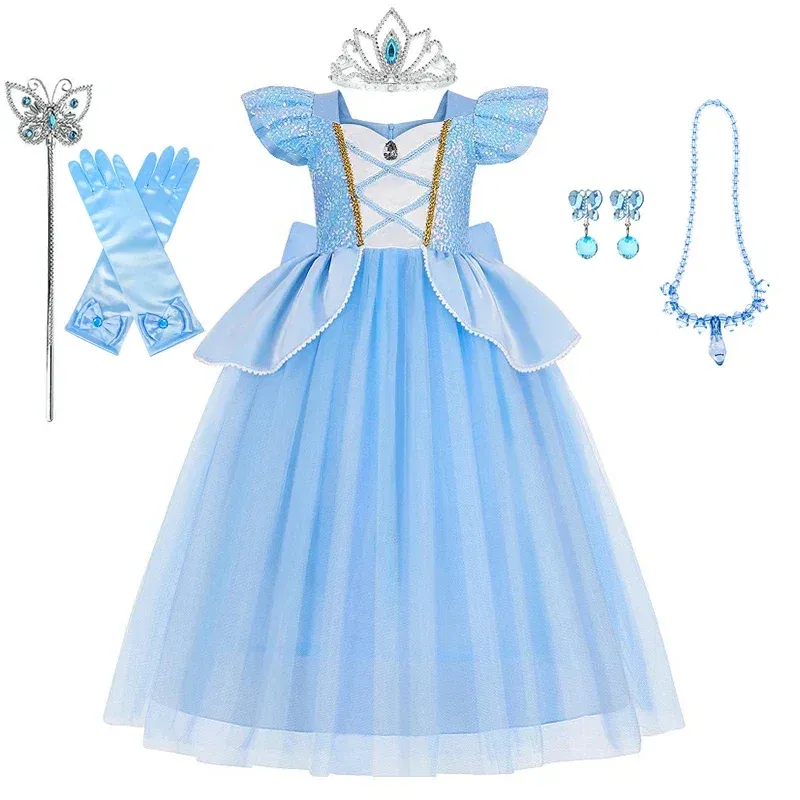 Color: Orange, Kid Size: 9 - Disney Deluxe Elegant Rapunzel Princess Ball Gown Fancy Birthday Party Dress Cinderella Vestidos Costume Play Carnival Apparel