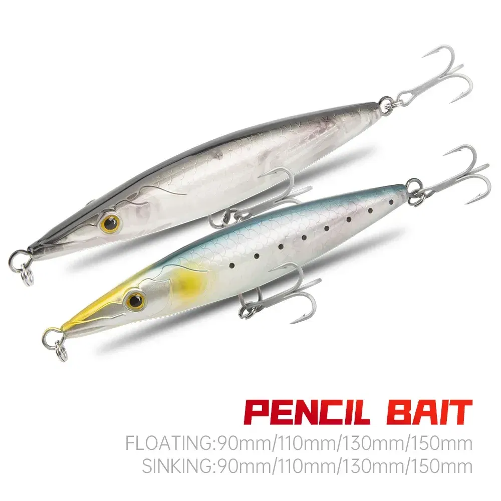Size: 80mm, Color: Red - Floating Sinking Pencil Bait 90mm/110mm/130mm/150mm Topwater Wobblers Hard Lure Walking-dog Action Long Casting For Pike Bass
