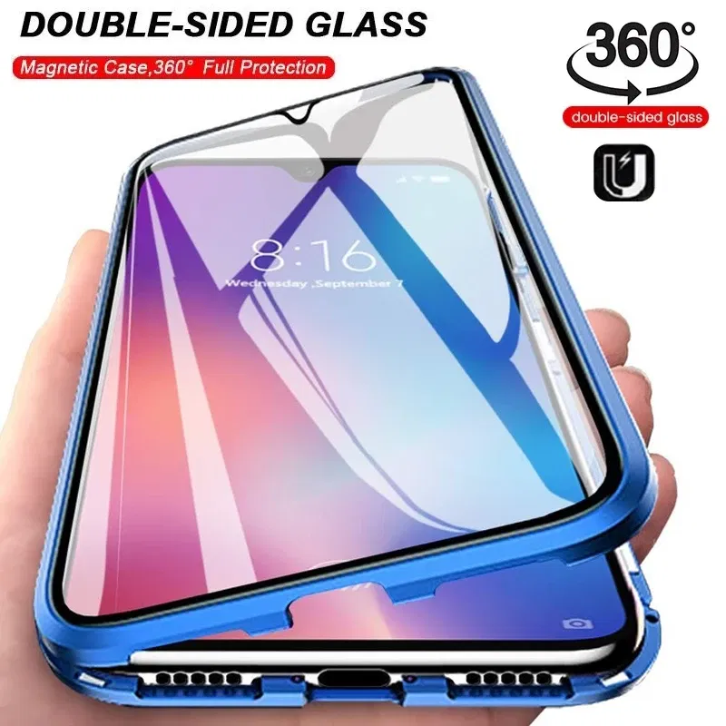 Color: Blue, Bundle: Case & Screen Protector, Material: Denim - 360 ?°Full Protection Metal Frame Magnetic Case For OPPO Reno 10 11 Pro 7 4G 7 Z 8 Lite 8Z 5G Double-Sided Glass Cover Cases