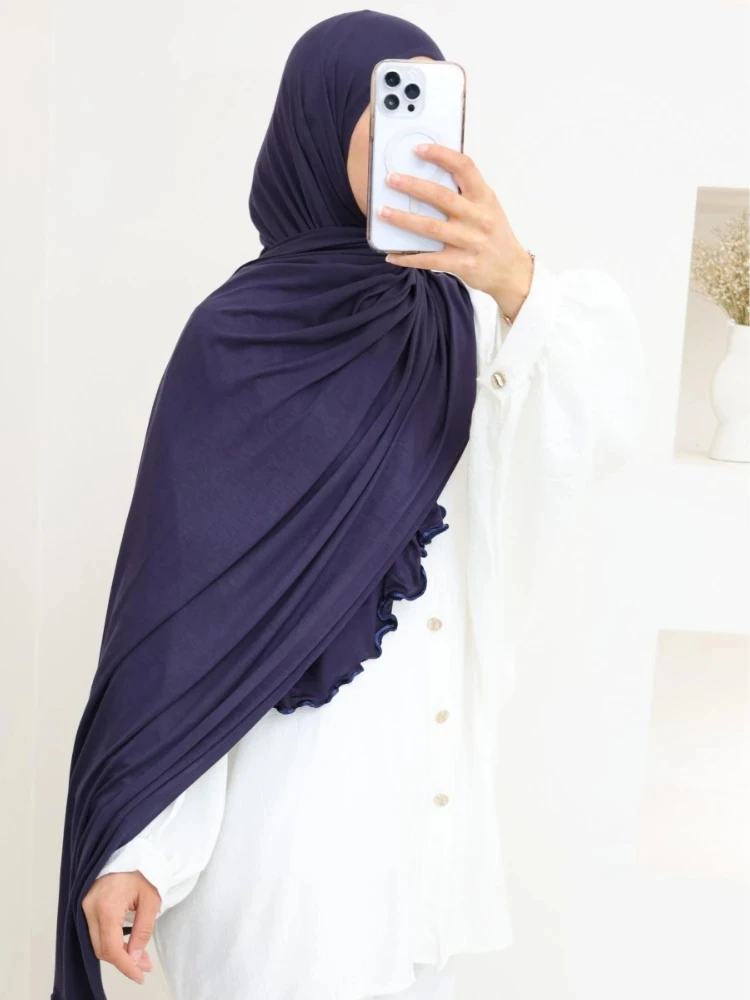 Color: Light Coffee - Luxury Wavy Edge Jersey Hijab for Women Solid Color Milk Silk Scarf Headscarf Autumn Shawl Stretchy Chiffon Scarf Ramanda