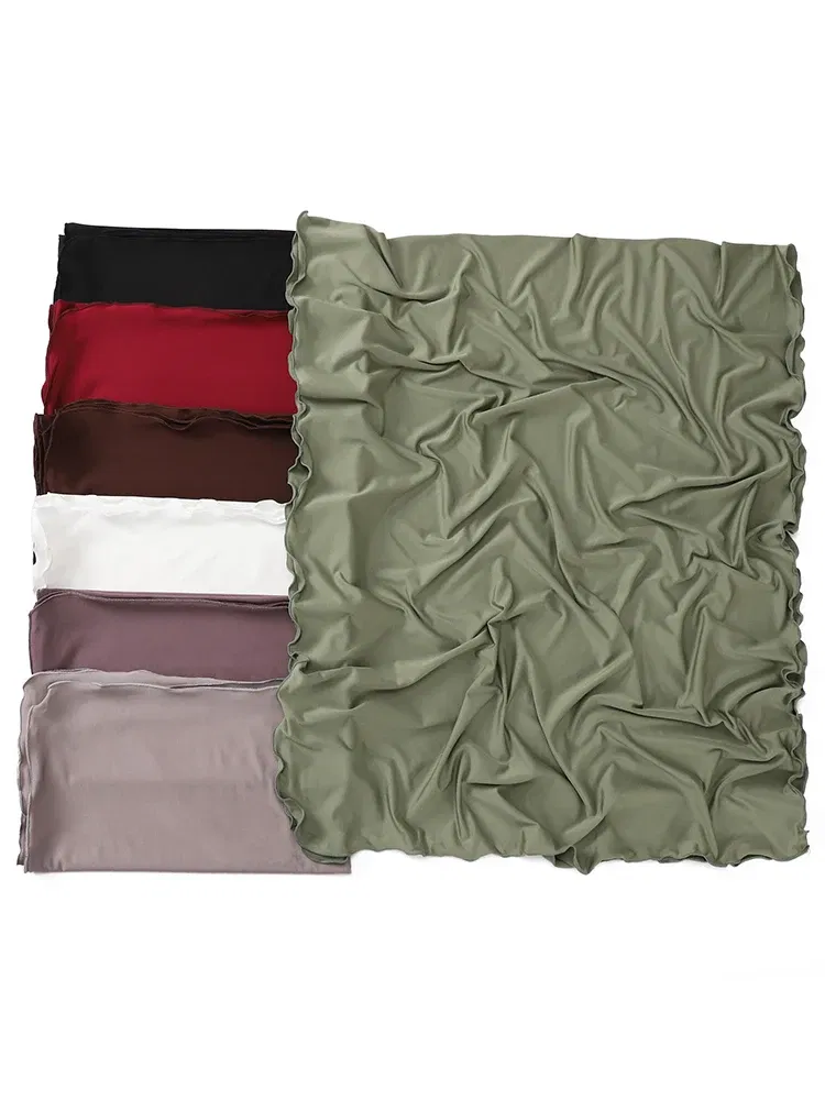 Color: Light Coffee - Luxury Wavy Edge Jersey Hijab for Women Solid Color Milk Silk Scarf Headscarf Autumn Shawl Stretchy Chiffon Scarf Ramanda