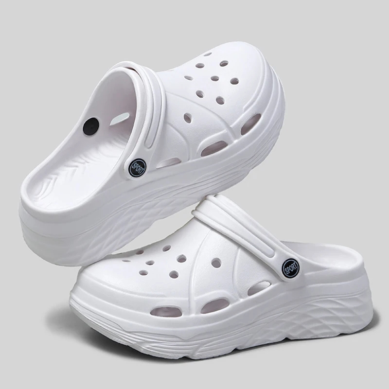 Shoe Size: 40-41, Color: Khaki - 2025 Summer Thick Platform Clogs Slippers Women Breathable Hollow Out Garden Sandals Woman Lightweight Non Slip Beach Sandles
