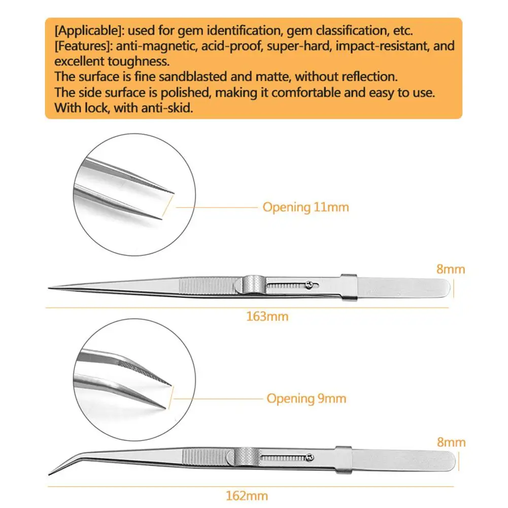 Color: Rose Gold - Jewelry Stainless Steel Tweezers Professional Adjustable Slide lock Antistatic Tweezers For Diy Diamond Gem Repair Tools