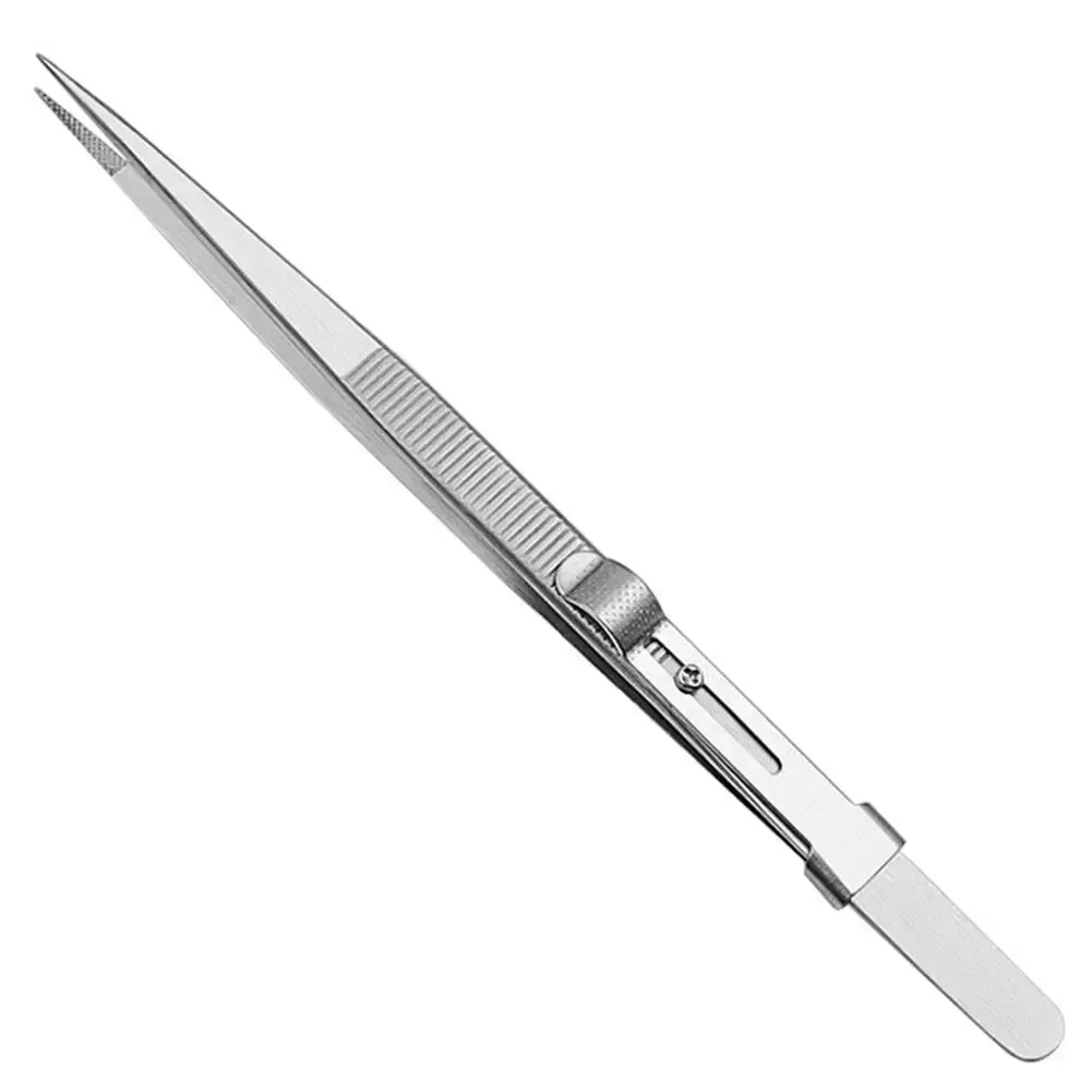 Color: Rose Gold - Jewelry Stainless Steel Tweezers Professional Adjustable Slide lock Antistatic Tweezers For Diy Diamond Gem Repair Tools