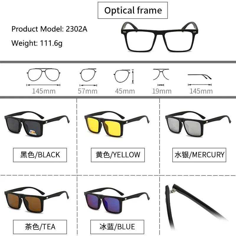 Lenses Color: Clear, Ships From: CHINA, Frame Color: WHITE - 6 In 1 Magnetic Clip Sunglasses And Prescription Glasses Frame Men Women Polarized or Night Vision Lenses PC or TR90 Frame 2333