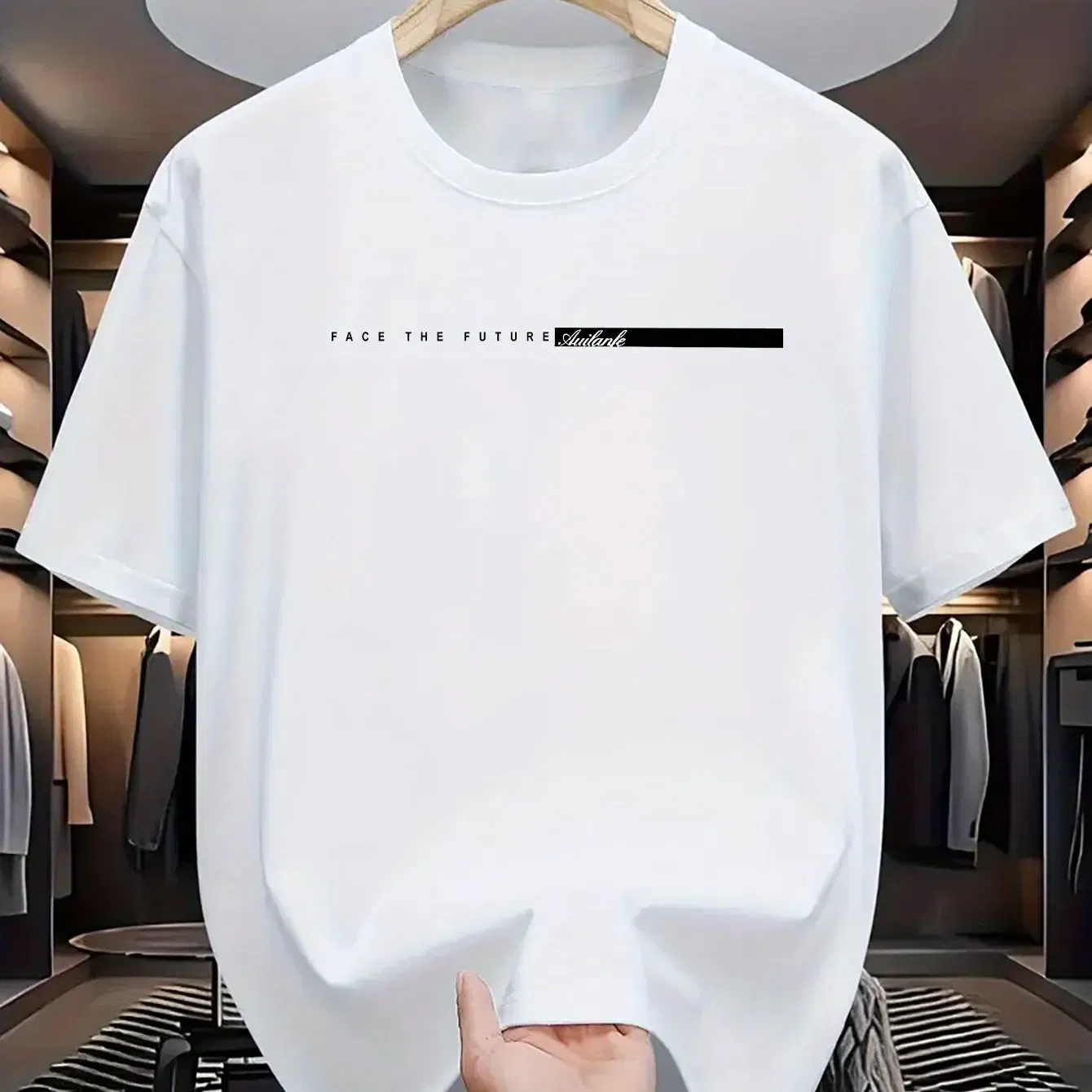 Color: WHITE, Size: XL - Summer men's 100% cotton casual loose fit large letter print round neck short sleeved T-shirt top High Street Unisex style