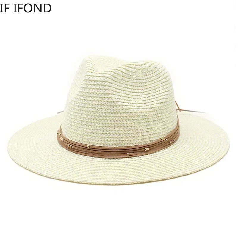 Color: Red, Size: L - Big Size 60CM New Straw Hat 7cm Brim Summer Cooling Beach Sun Hat Outdoor Party Panama Jazz Hat Sombreros De Mujer