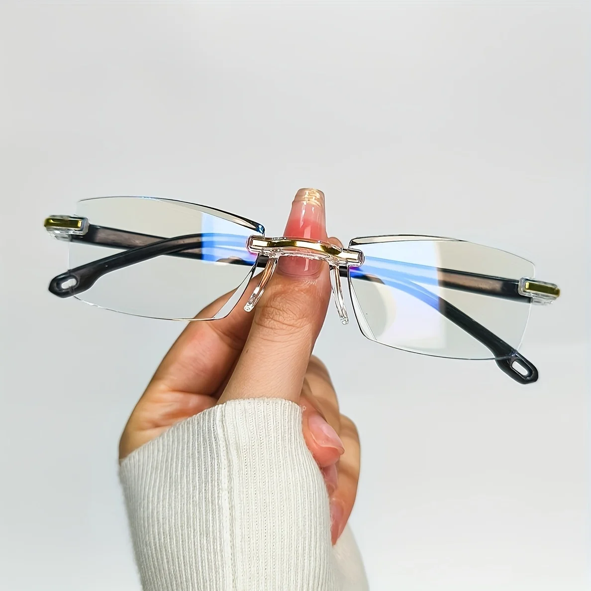 Frame Color: black, Eye Prescription: +100 - 10pcs Reading Glasses Blue Light Blocking Glasses Rimless High-Definition Presbyopia Glasses For Women And Men +1.0 - +4.0