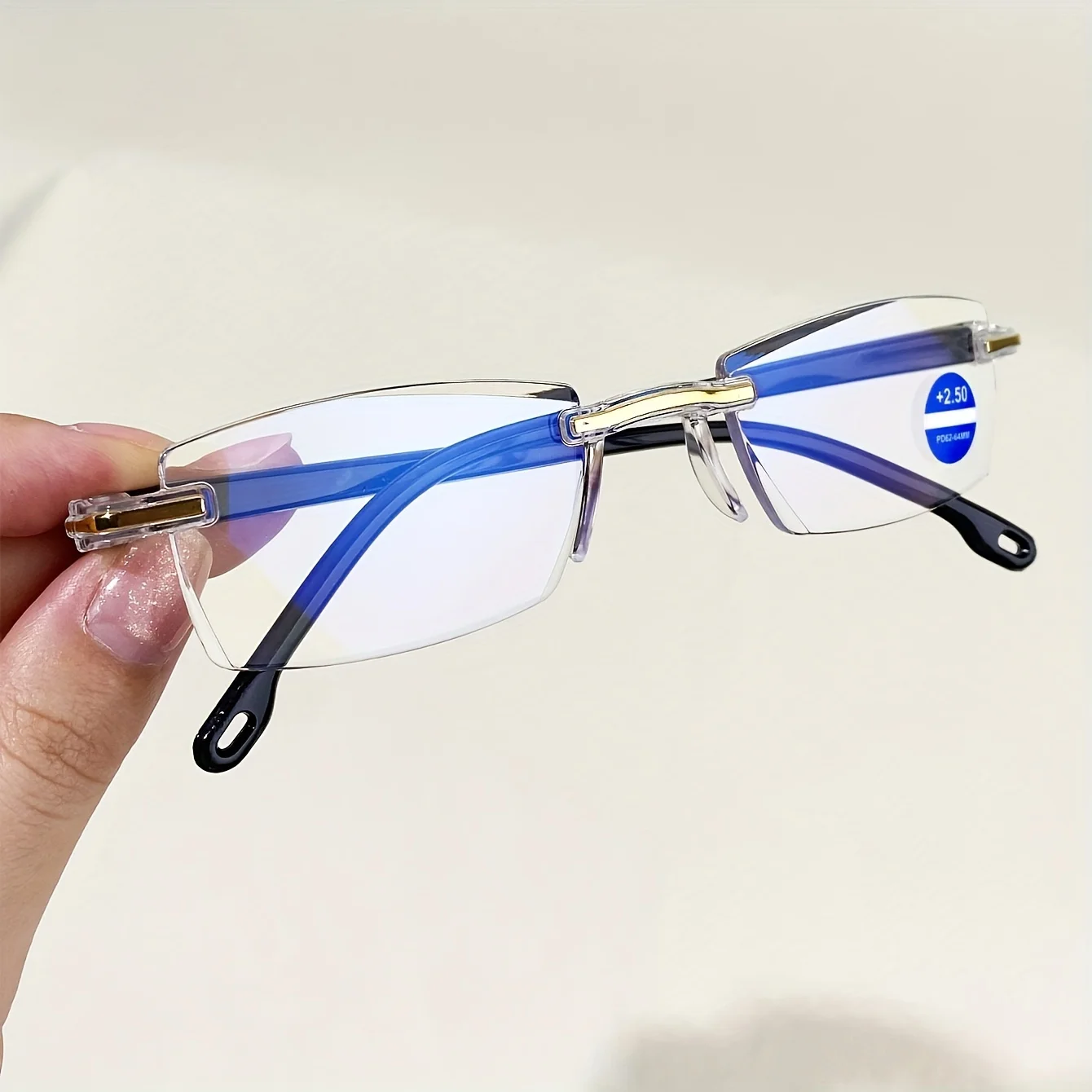 Frame Color: black, Eye Prescription: +100 - 10pcs Reading Glasses Blue Light Blocking Glasses Rimless High-Definition Presbyopia Glasses For Women And Men +1.0 - +4.0