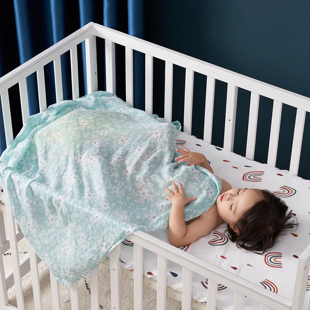 Color: Beige, Size: Option 1 - Happyflute 120*110cm Soft Muslin Bamboo Cotton Baby Wrap Animal Pattern Travel Newborn Multi-function Swaddle Sleeping Blanket