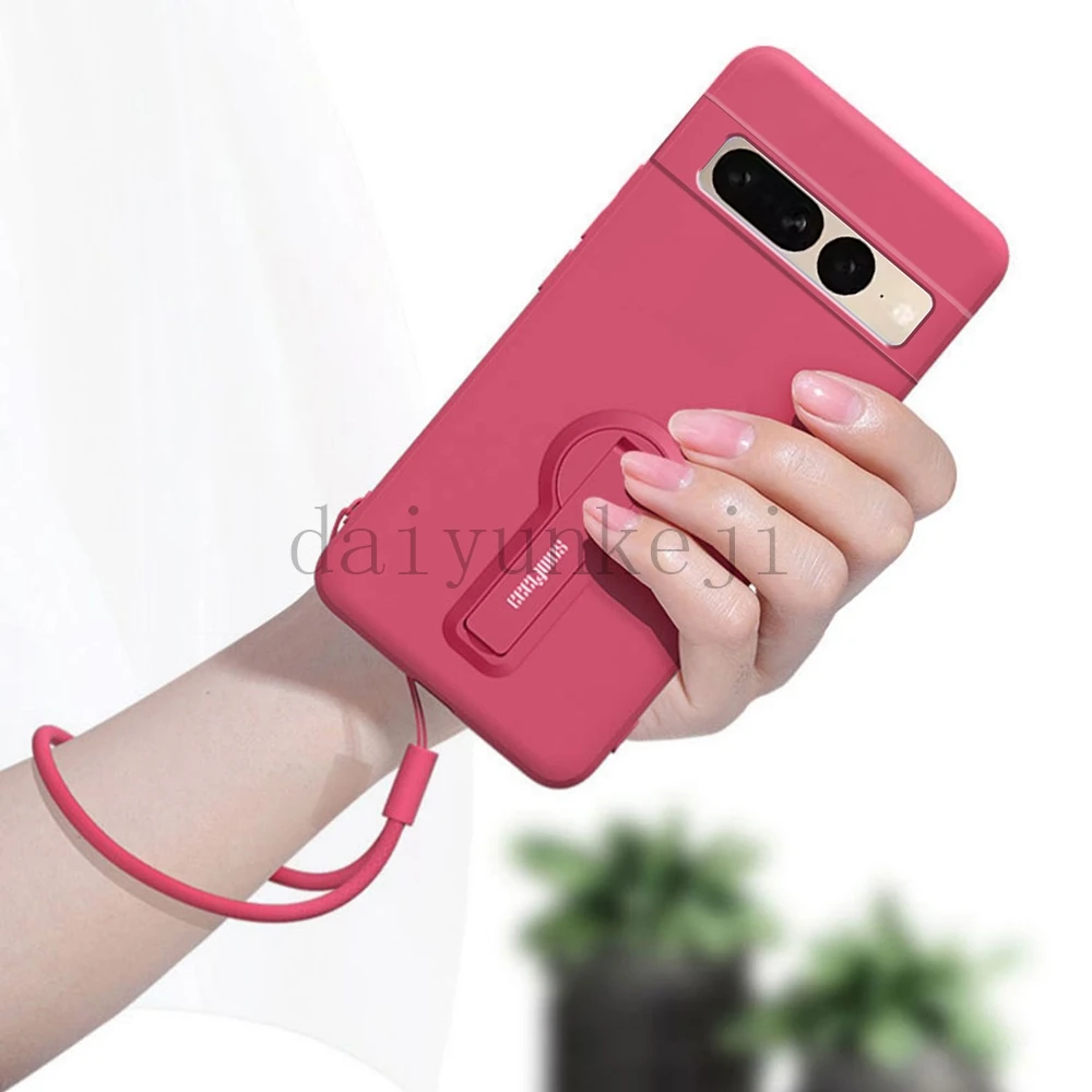 Color: black, Material: Microfiber - Phone Case For Google Pixel 7 8 6 5 9 Pro XL Pixel 7A 6A 5A 8A 9A Soft Cover Silicone Case with Holder Stand Bracket Lanyard