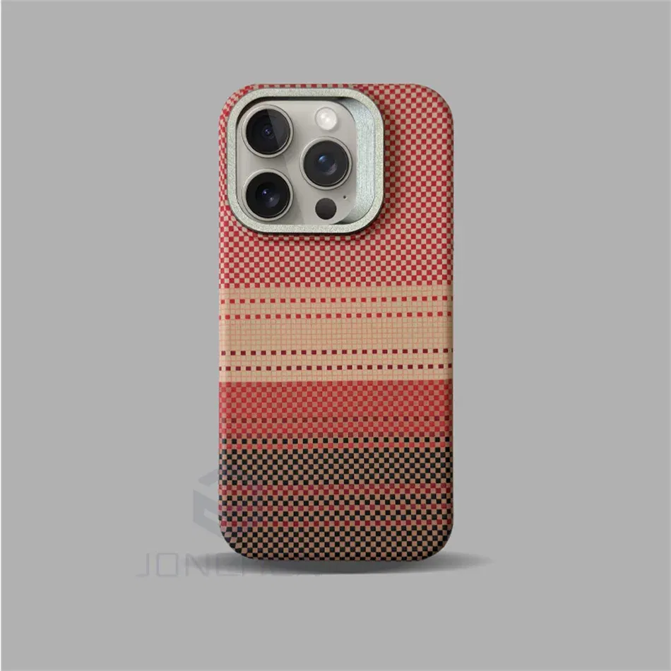 Color: Beige, Material: Plastic - Luxury Magnetic Stand Metal Lens Relief Carbon Fibre Pattern For Magsafe Case For iPhone 15 14 13 Pro Max Shockproof  Back Cover