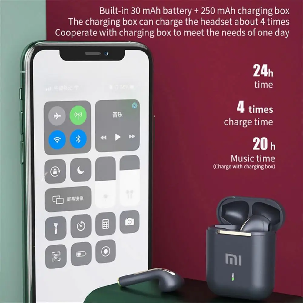 Color: green - Xiaomi J18 Wireless Bluetooth Headphones in-ear HiFI Stereo with Mic Bluetooth Touch Waterproof Noise Cancelling Multi-Earphones