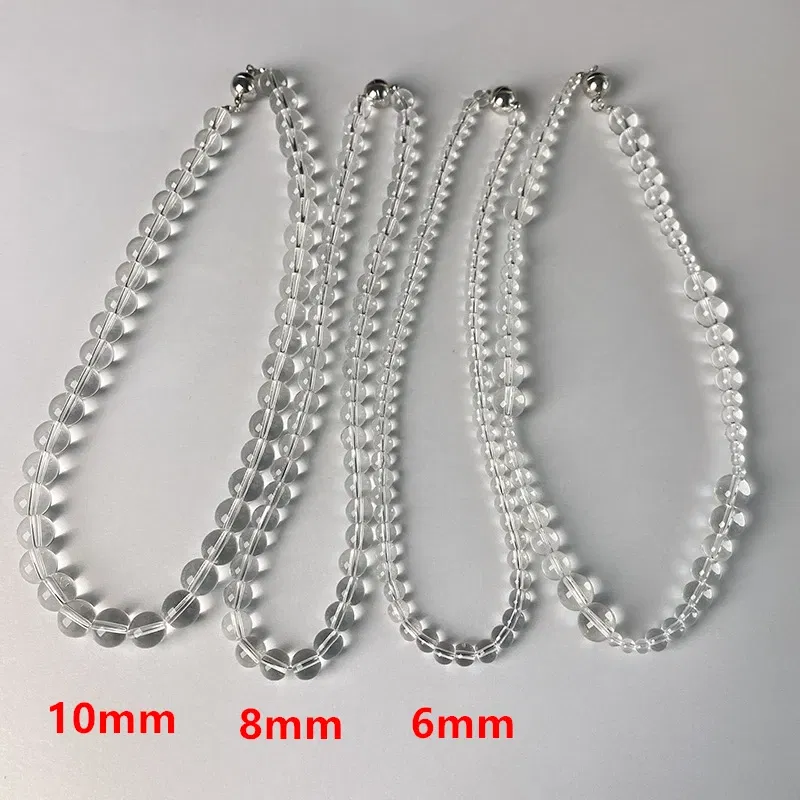 Metal Color: Rust Red - HUANZHI Transparent Natural Crystal Stone Beads Necklace for Women Magnetic Buckle Chain Collarbone Choker Fashion Jewelry Hot