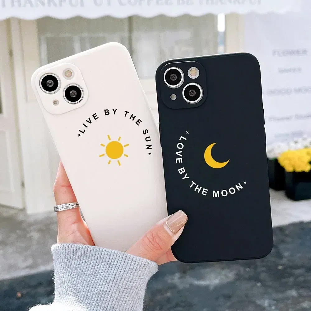 Color: Gold, Material: tpu - Couple Black and White Love Sun Moon Case For Samsung Galaxy S10 S20 S21 S22 S23 S24 FE Plus Ultra Note 20 Silicone Phone Case