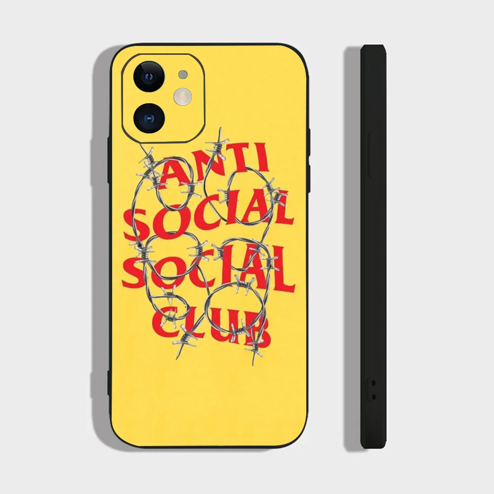 Color: black, Material: CANVAS - Anti Social Social Club Phone Case For IPhone 16 15 14 13 Pro Max 11 12 Mini X Xs XR Se 2022 Black Silicone Cover