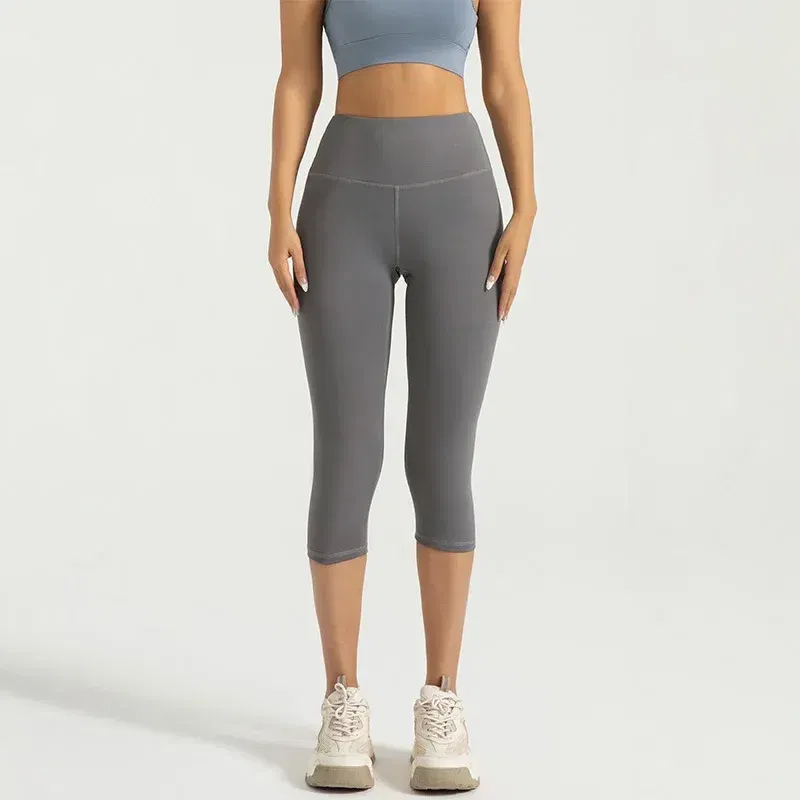 Color: PURPLE, Size: S - Women's Yoga Pants High Waist Capri Pants 3/4 Leggings Exercise Seamless Abdomen Running Fitness Tights Gym