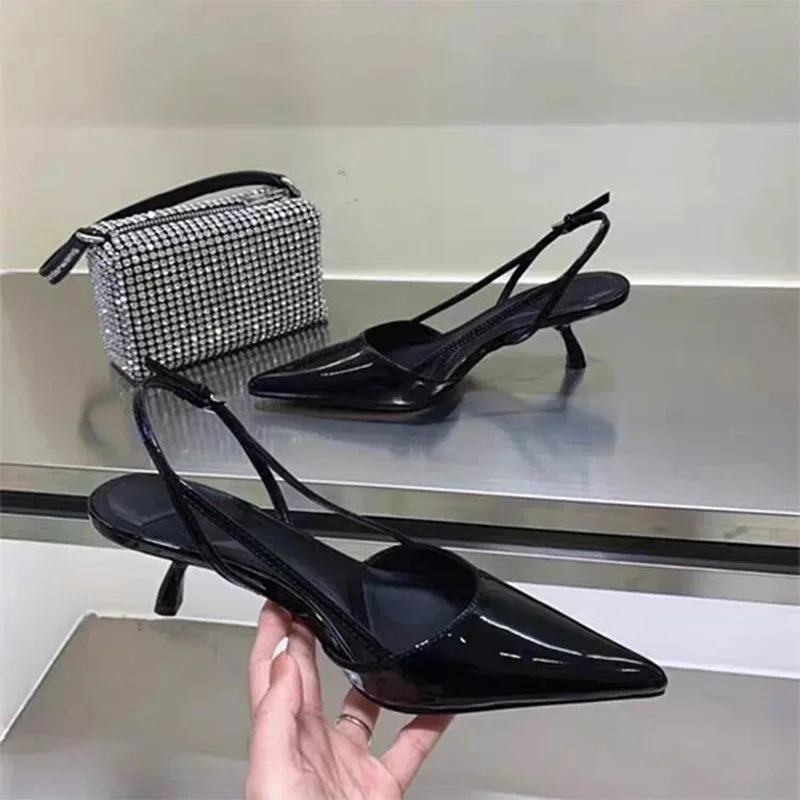 Color: Beige, Shoe Size: 37 - Women Pointed Toe Heels Shoes Sandals 2024 Dress Party Fashion Summer Slippers New Walking Flip Flops Pumps  Slides
