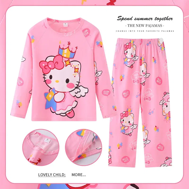Color: GRAY, Kid Size: 11 - New Pajama Boys Girls Pajamas Stitch Clothing Sets Kids Long Sleeve +Pant 2Piece Children Home Clothing Girl Nightgown