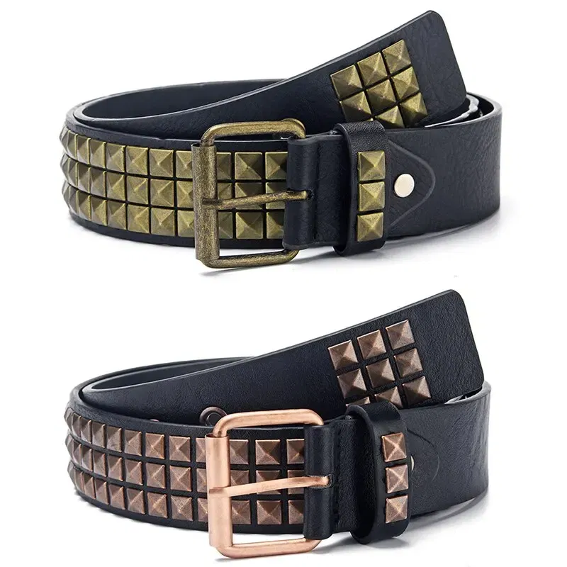 Color: Coffee, Belt Length: 110cm - Fashion New Square Bead Rivet Belt Metal Pyramid Belt Men and Women Punk Hardware Jeans Belt Y2K Belt Designer Belt Women's Belt