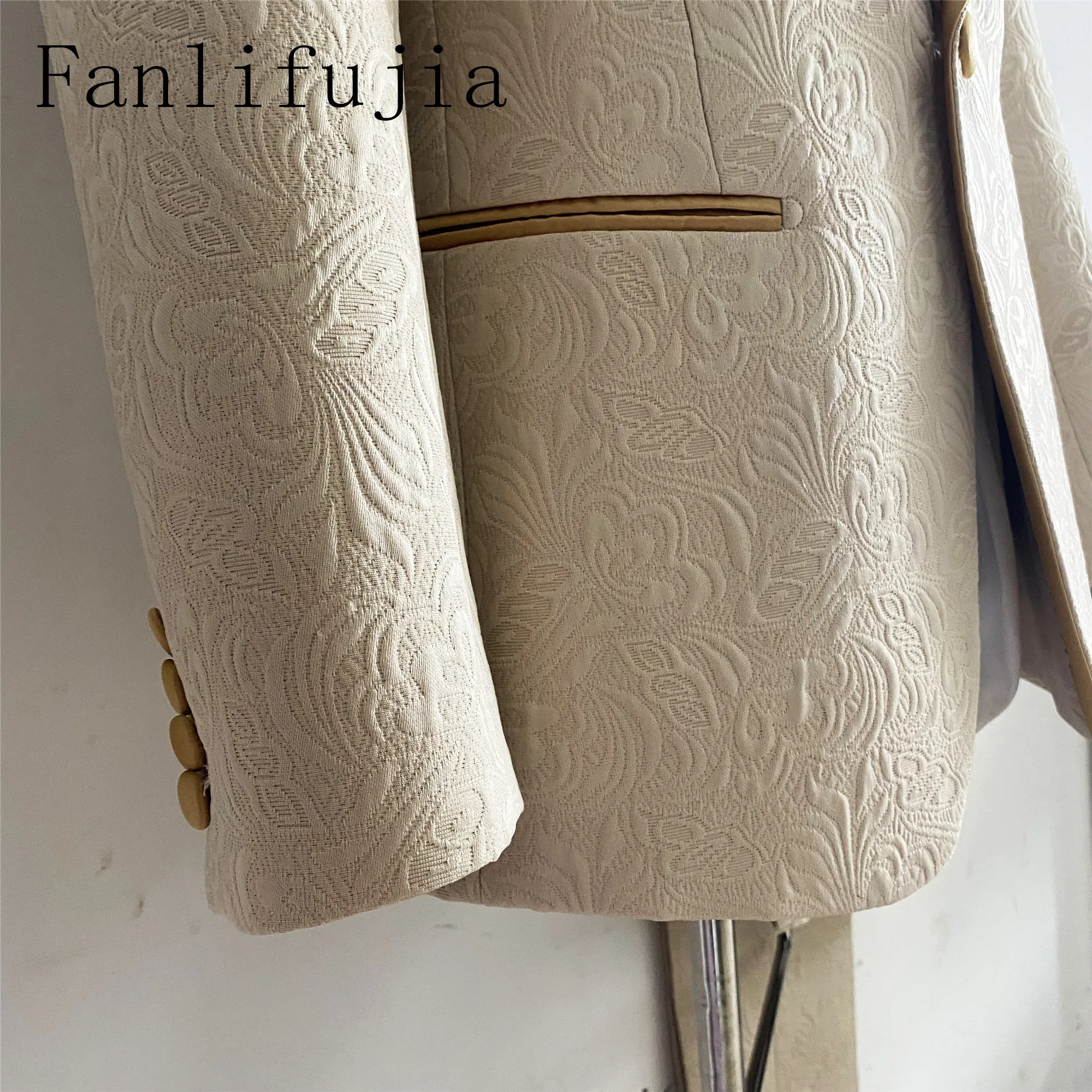 Color: Champagne, Size: M - Fanlifujia Mens Wedding Suits 2023 Italian Design Custom Made Champagne Smoking Tuxedo Jacket 2 Piece Groom Terno Suits For Men