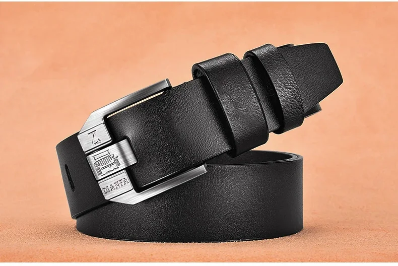 Color: black, Belt Length: 110cm - 130CM Leather Cowhide Men's Belt Fashion Metal Alloy Pin Buckle Adult Luxury Brand Jeans Business Casual Waist Male Strap Brand
