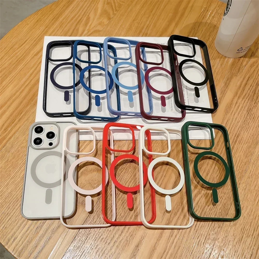 Color: Blue, Material: EVA - Luxury Shockproof Magsafe Wireless Charge Case for iPhone 17 Air 16 15 14 Plus 13 12 Mini 11 Pro Max Clear Magnetic Bumper Cover