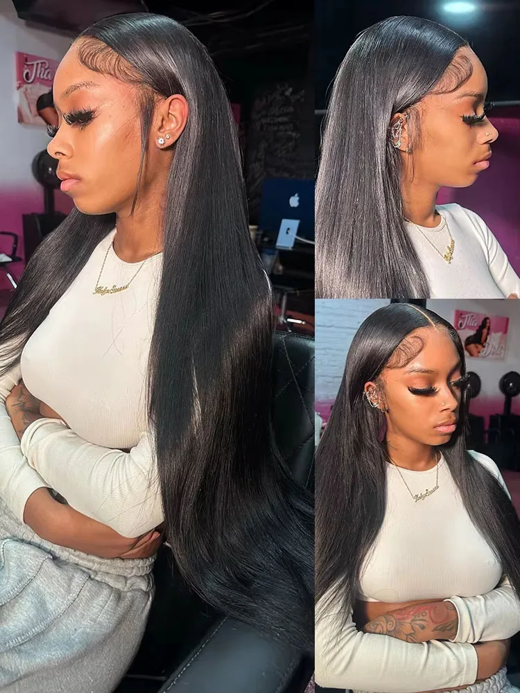 Hair Color: #1B, Density: 220%, Ships From: CHINA, Stretched Length: 26inches - 5x5 Glueless Wig Wear and Go Human Hair Ready To Wear HD Lace Glueless Wigs Bone Straight Lace Front Human Hair Wig For Women