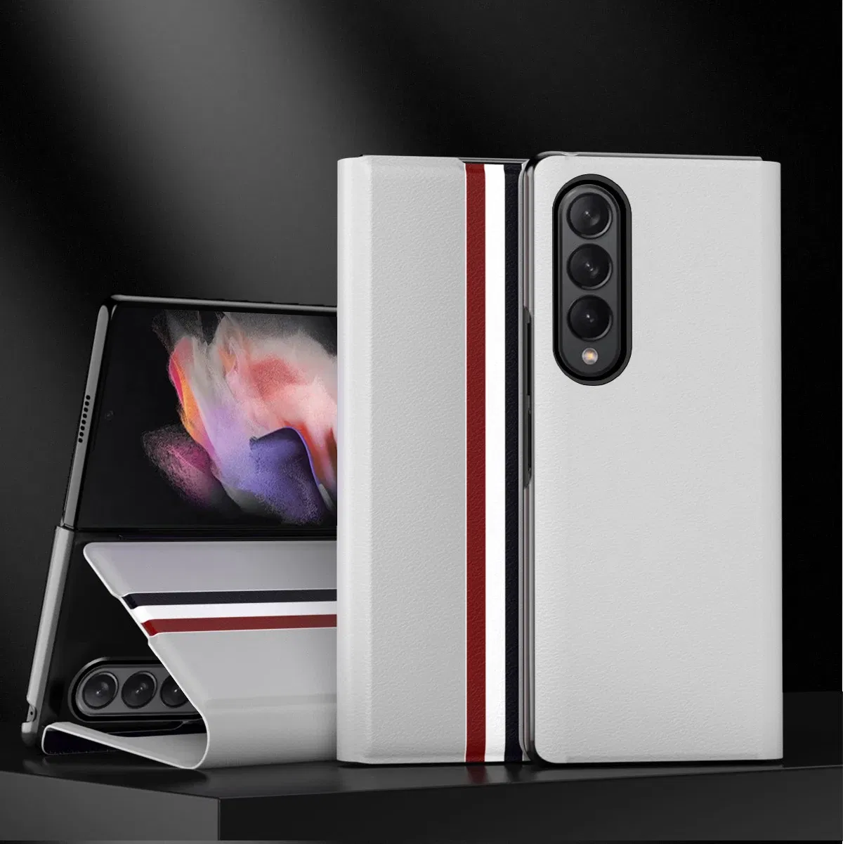 Color: WHITE, Material: CANVAS - Leather Wallet Function Case for Samsung Galaxy Z Fold 6 5 3 2 fold6 fold5 Fold4 Fold 4 5G Fold3 Fold2 Full Protection Bag Cover
