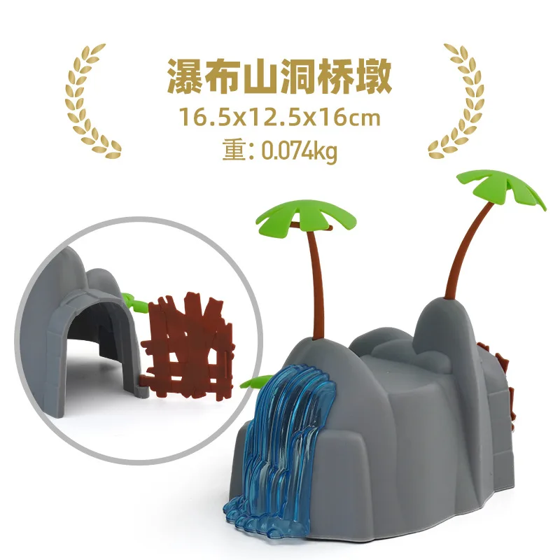 Color: Orange - Wooden Train Tracks Railway Toys Set Parking lot apron fire station gas station rotary crane Overpass Model for Kids Toys Gifts