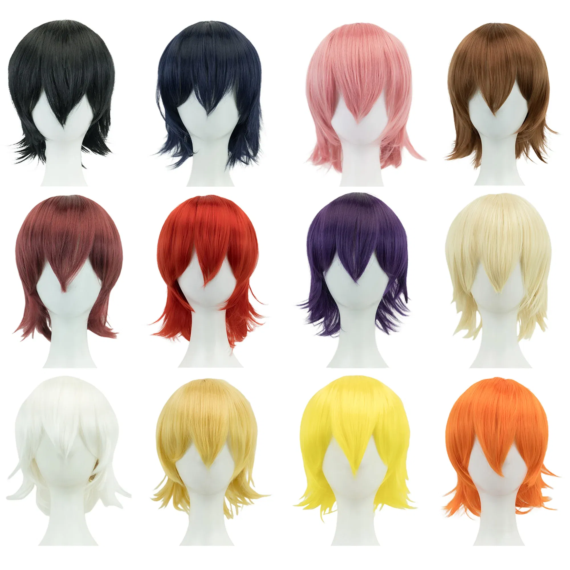 Color: Blonde, Stretched Length: 12INCHES - Synthetic Hair Unisex Short Cosplay Hair Party BOB Wigs with Bangs Pink Black Purple Halloween Costume Lolita Wig