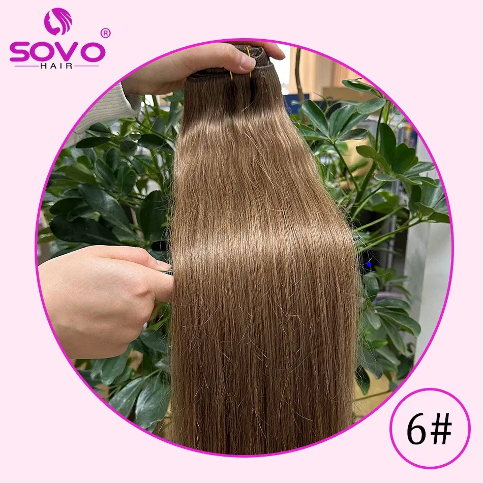Color: #6, Length: 16inches - SOVO Clip In Hair Extensions Human Hair 3 Pieces Bone Straight Clip Ins Hair Extension 60-90G Real Natural European Hair 12-26"