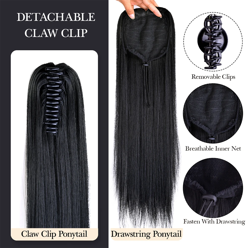 Color: P1B/613, Bulk Buy: 1pc - 22Inch Synthetic Ponytail Hair Extension Long Straight Claw Clip Ponytail Heat Resistant Natural Wave For Women Blonde Hairpiece