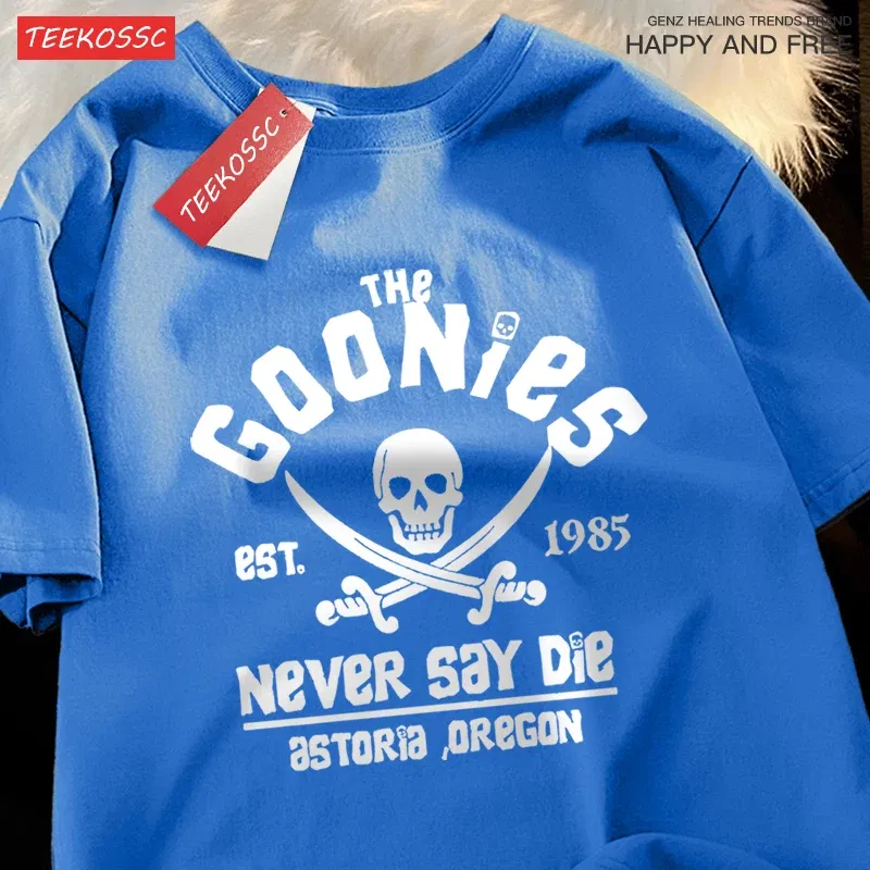 Color: Pink, Size: XL - The Goonies Never Say Die T Shirts Men Women Comfortable Crewneck Tshirt Breathable Cotton T Shirts Street Loose Couple Clothing