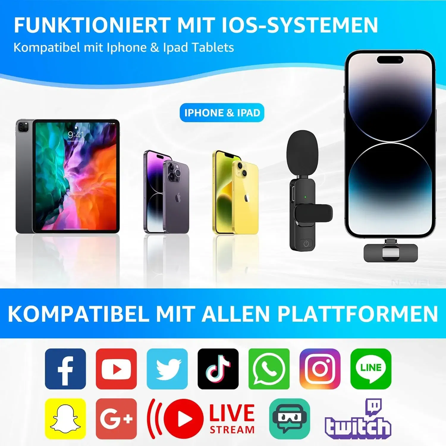 Color: Khaki - Wireless Lavalier Microphone for iPhone Android Handy Microphone Plug Play Wireless Microphone for Interview YouTube TikTok
