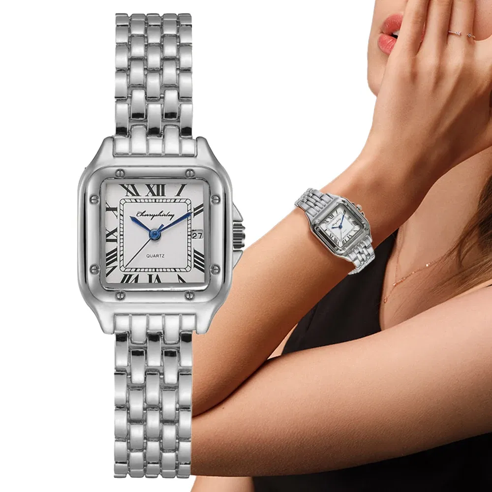 Color: Multicolor, Ships From: CHINA - Luxury Branded Women Watches 2023 Simple Square Roman Calendar Women Quartz Watch Fashion Stainless Steel Strap Ladies Clock