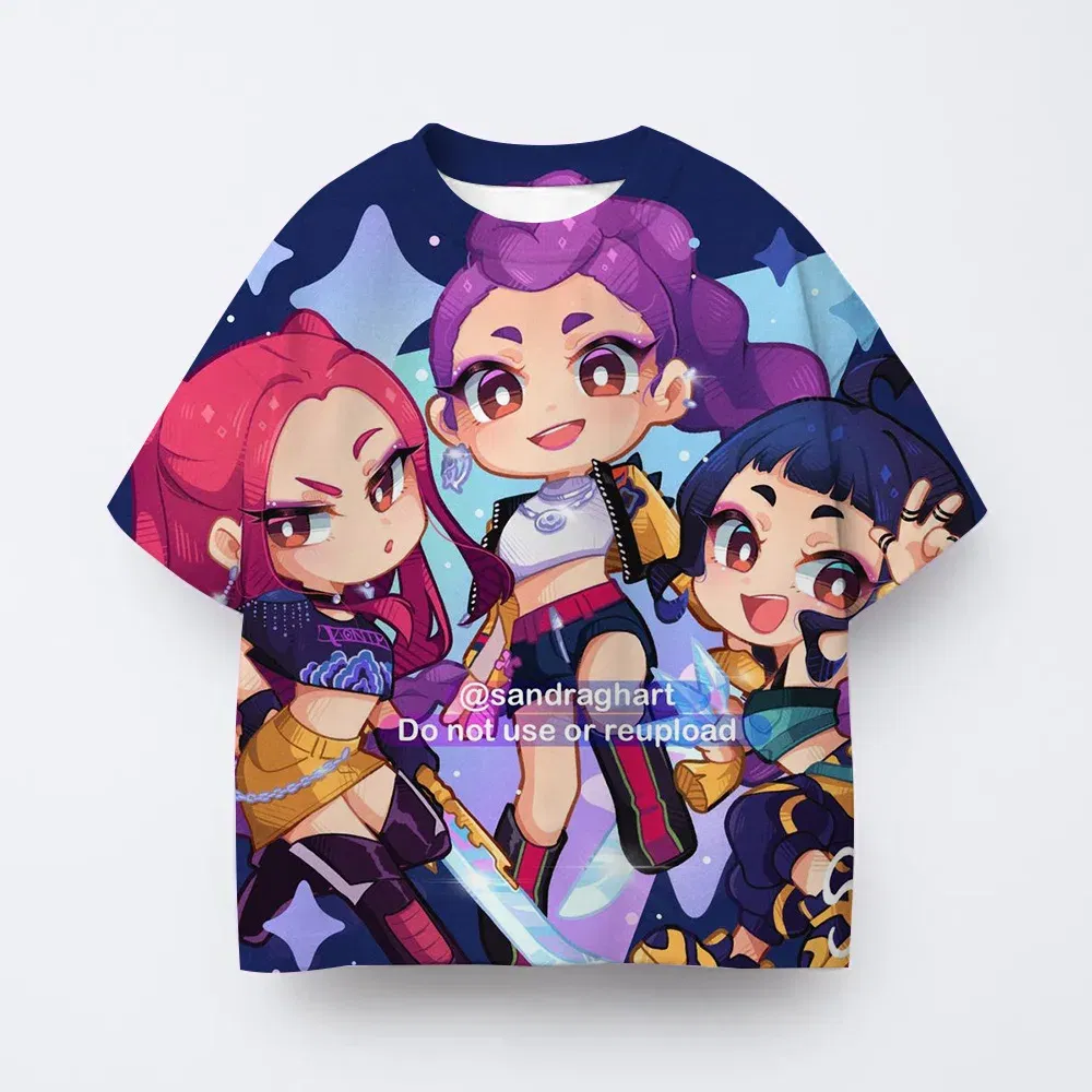 Color: Beige, Kid Size: 4 - Toddler Girl Clothes Kpop Demon Hunters Cartoon Tee Shirt Funny Gift for Fans Harajuku Cool Kids T-shirts Cotton Summer Tops