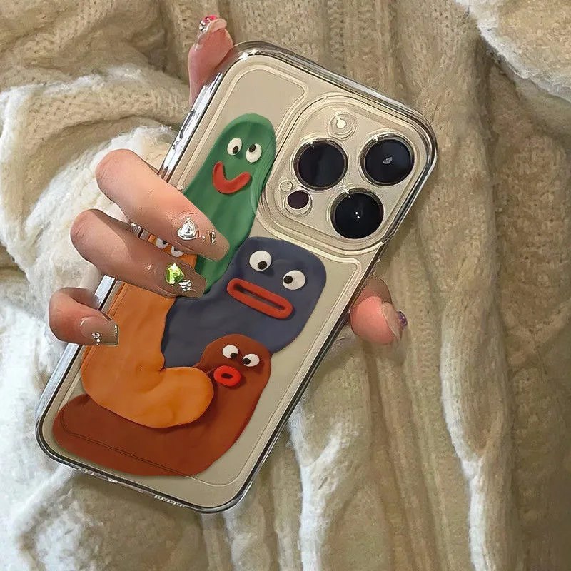 Color: Beige, Material: leather - Funny Silly Putty Phone Case For iPhone 11 12 13 14 15 16 Pro Max XR X XS Mini 8 7 Plus SE 2020 Fashion Clear Case
