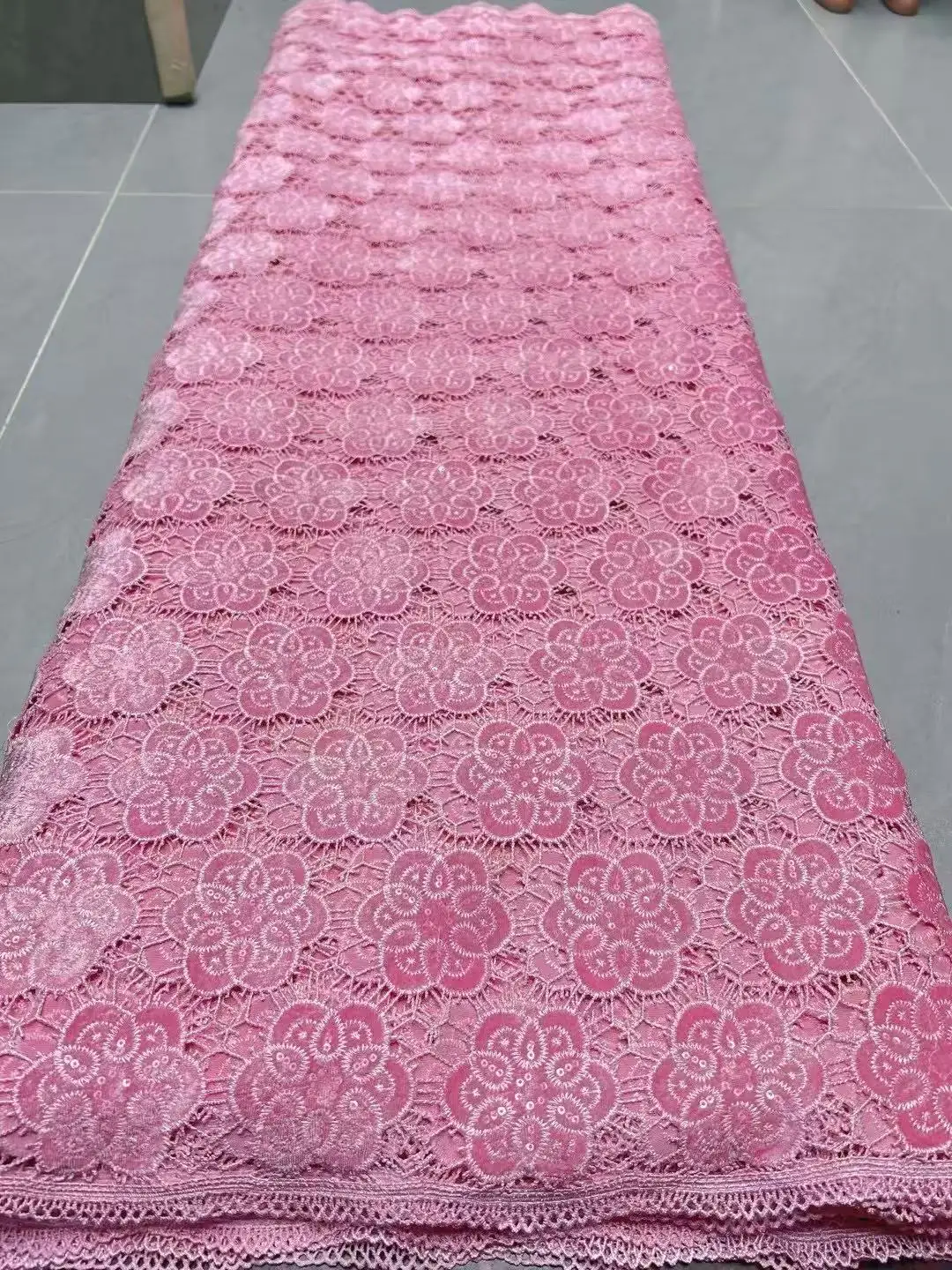 Color: GRAY, Width: 120cm, Length: 5 yards - Laser Cut Guipure Velvet Lace Fabric 2025 African Nigerian French Velvet Lace Fabric Luxury Korea Lace For Wedding Party Sewing