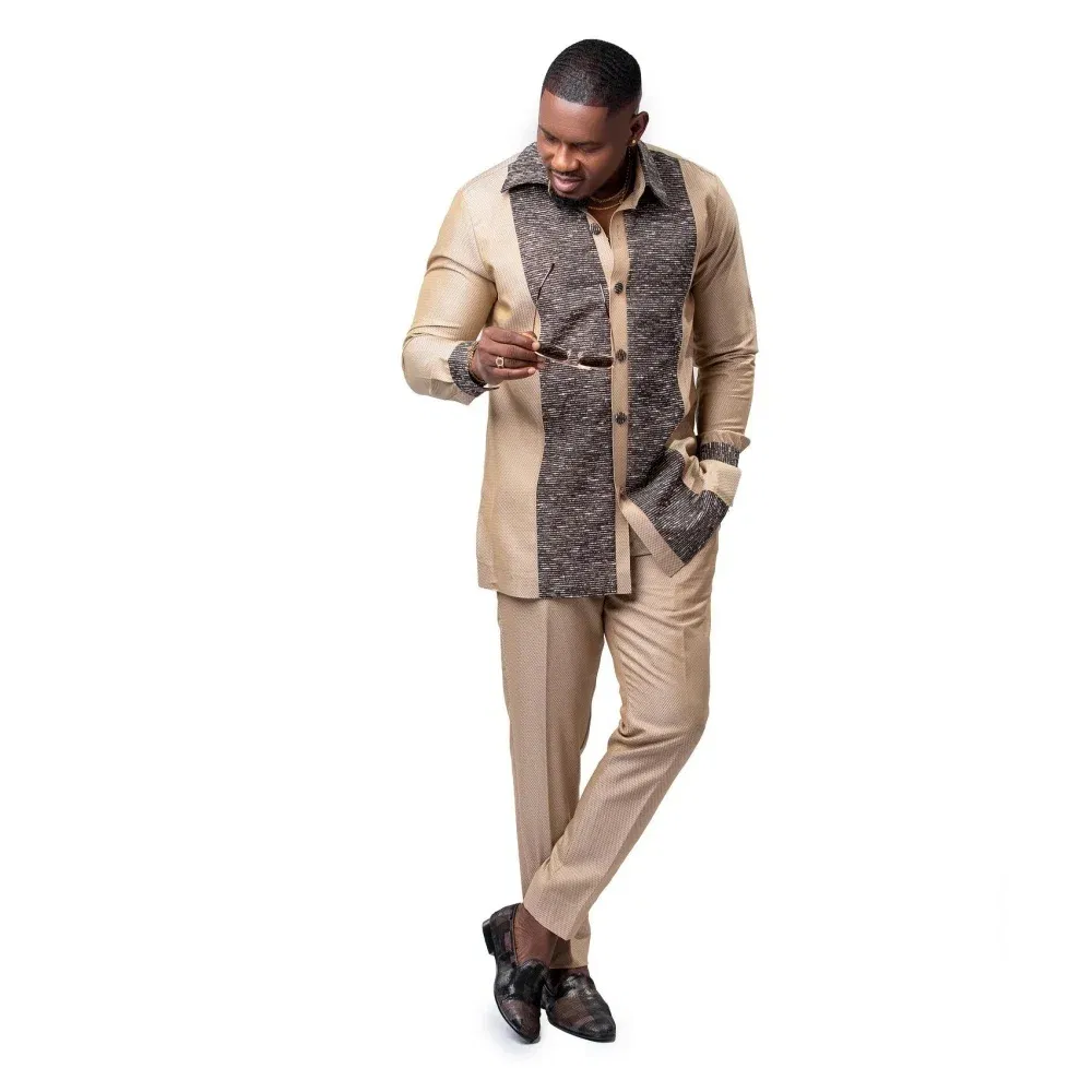 new traditional men's suit luxury gentleman's shirt suit casual travel banquet men's two-piece set fashionable men's suit