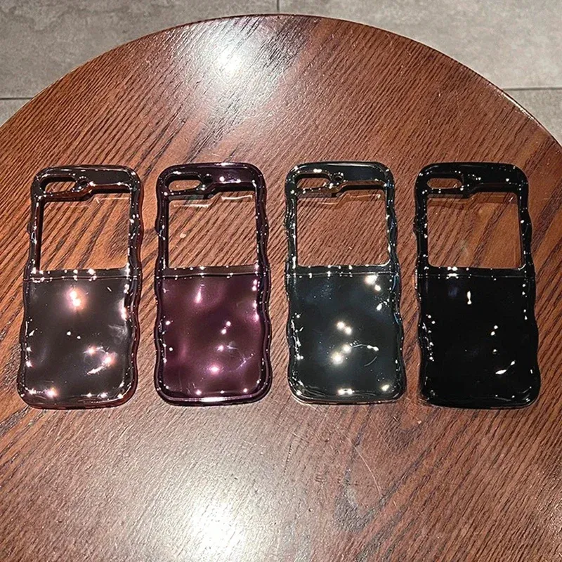 Color: SKY BLUE, Material: aluminum - Cartoon Stone Pattern Gloss Wave Case for Samsung Galaxy Z Flip 6 5 flip6 Plating Meteorite Soft TPU Shockproof Ins Korean Cover