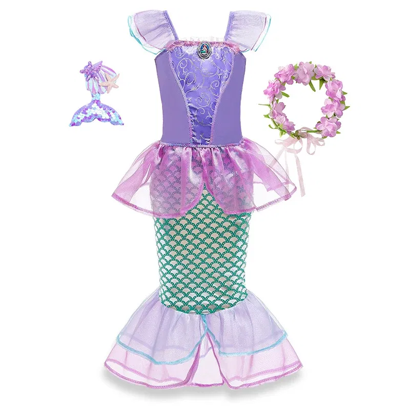 Color: Chocolate, Kid Size: 2T - Disney Little Mermaid Ariel Costumes for Girls Princess Dress Cosplay Halloween Carnival Kids Birthday Party Dress Up Clothing