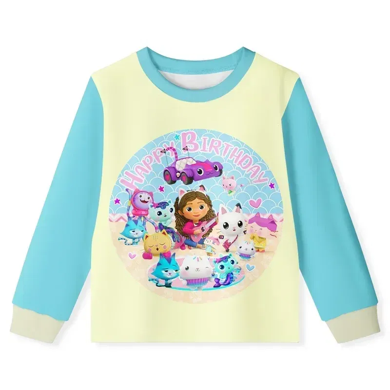 Color: SKY BLUE, Size: 12" - 2024 Cotton Gabbys Cats Pajamas girls clothes cute Gabby's Dollhouse Sets girl Top+pant Sets Toddler Clothing Baby Clothes