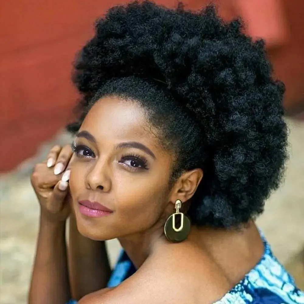 Color: T27/30/4 - Synthetic Big Afro Puff Drawstring Ponytail Extensions for Black Women 10Inch Kinky Curly Hair Bun Ponytail Wigs Daily Use