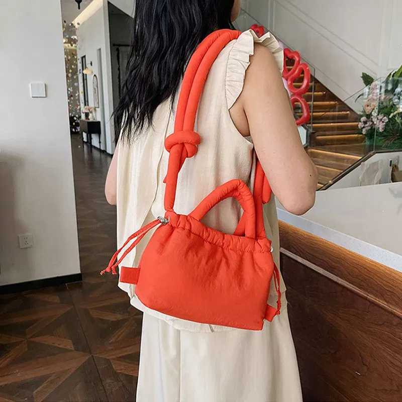 Color: Clear - Fashion Small Puffer Tote Bag Padded Women Shoulder Bags Nylon Down Cotton Crossbody Bag Mini Lady Handbags Underarm Bag