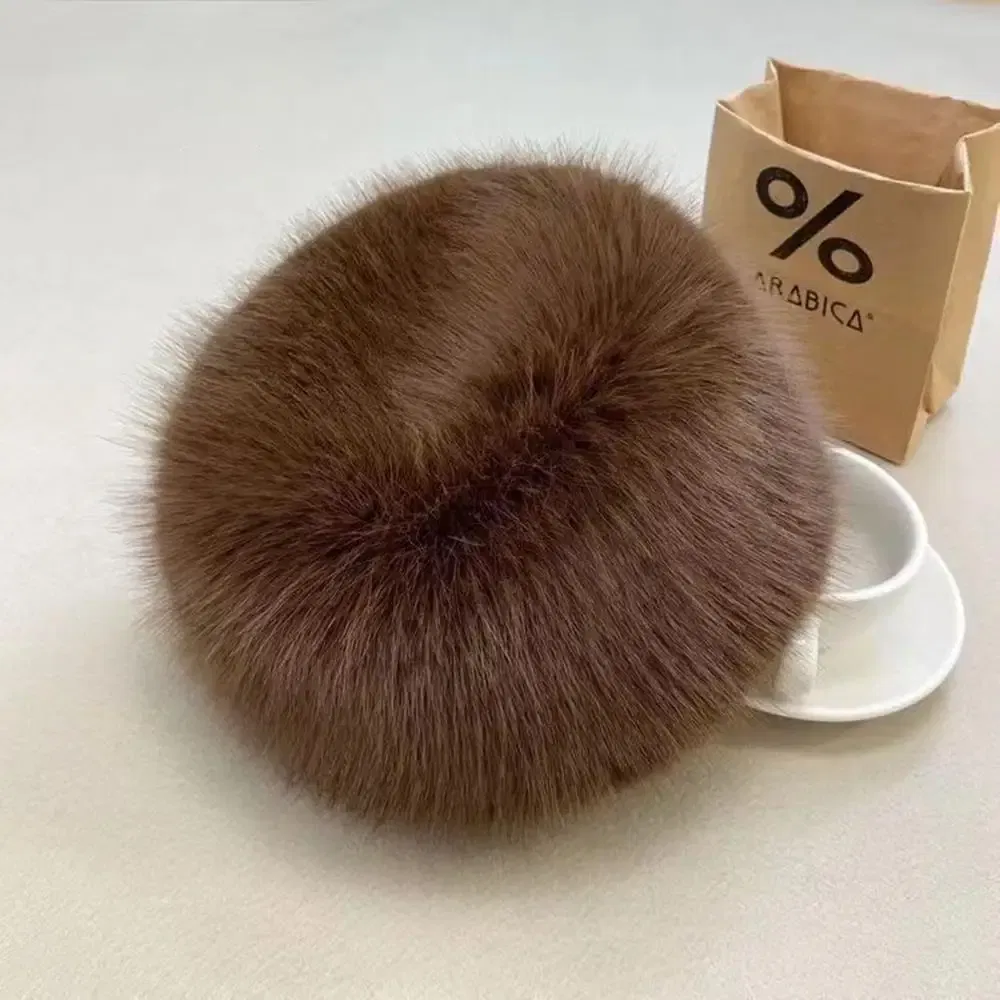 Color: Beige - New Fluffy Fur Women's Winter Hat Winter Snow Ski Cap Female Faux Fur Thick Warm Windproof Hat Russian Hat Mink Fisherman's Hat