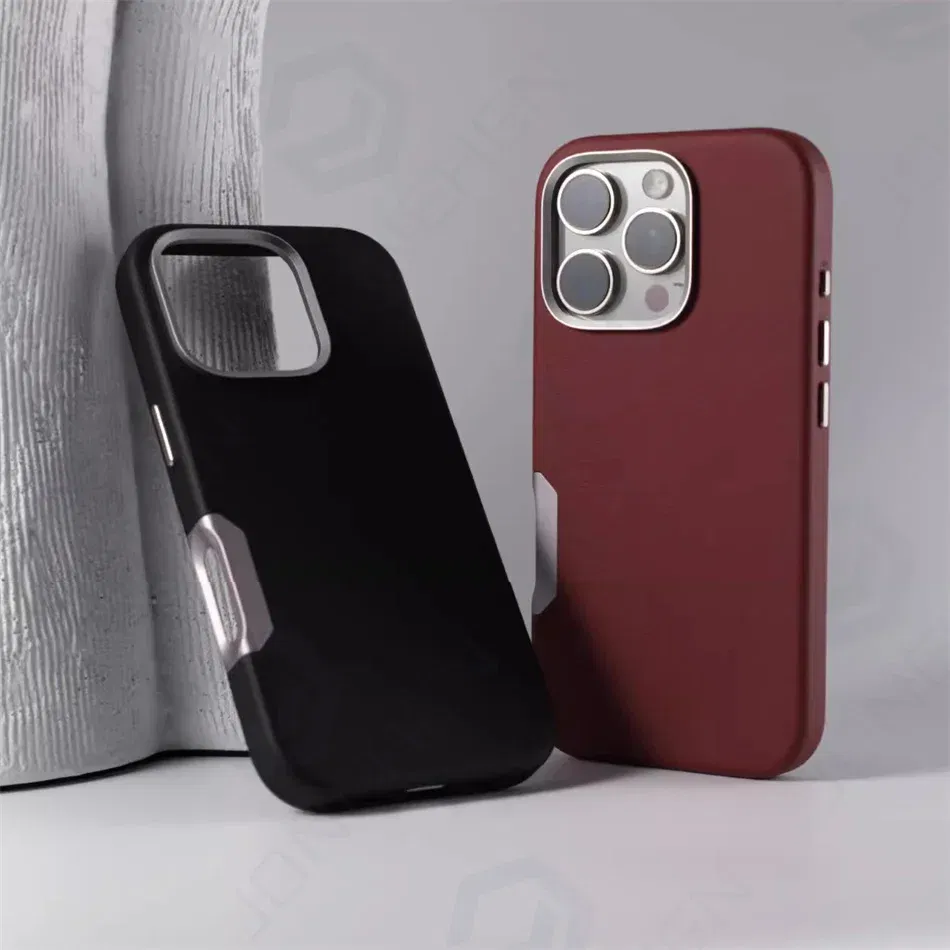Color: Beige, Material: Genuine Leather - For Magsafe Leather High Quality Alloy Camera Button Magnetic Case For iPhone 16 Pro Max 16pro Wireless Charge Shockproof Cover