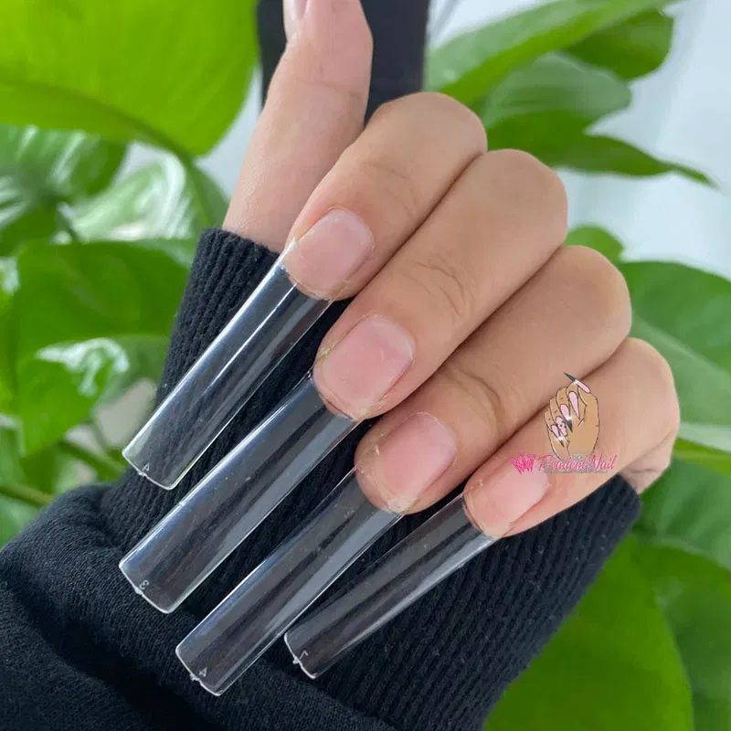 Color: Army Green - 500pcs Flat Square XXL Long Acrylic Nail Tips Flatter Straight Non C Curve Half Cover False Nails Tip Manicure Tool